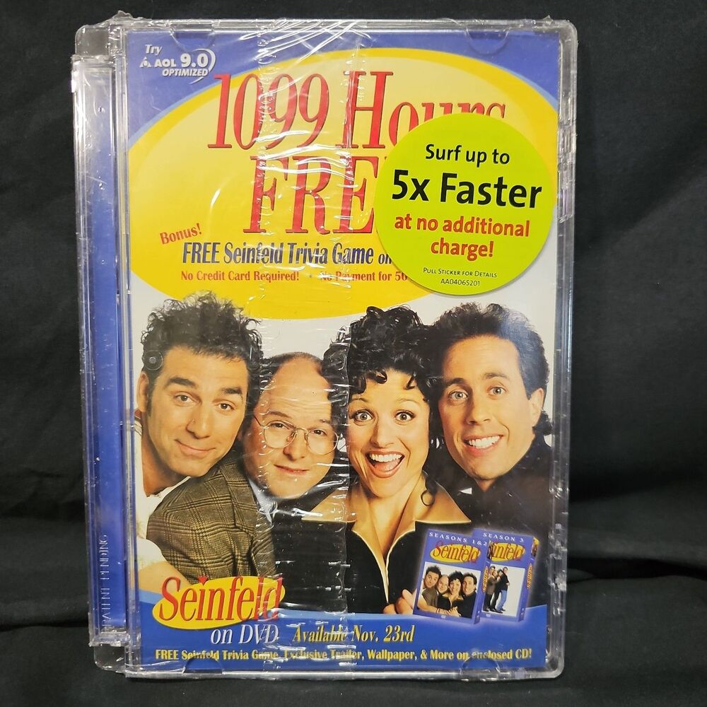 Vintage AOL 9.0 Free Trial Disc New Sealed Seinfeld